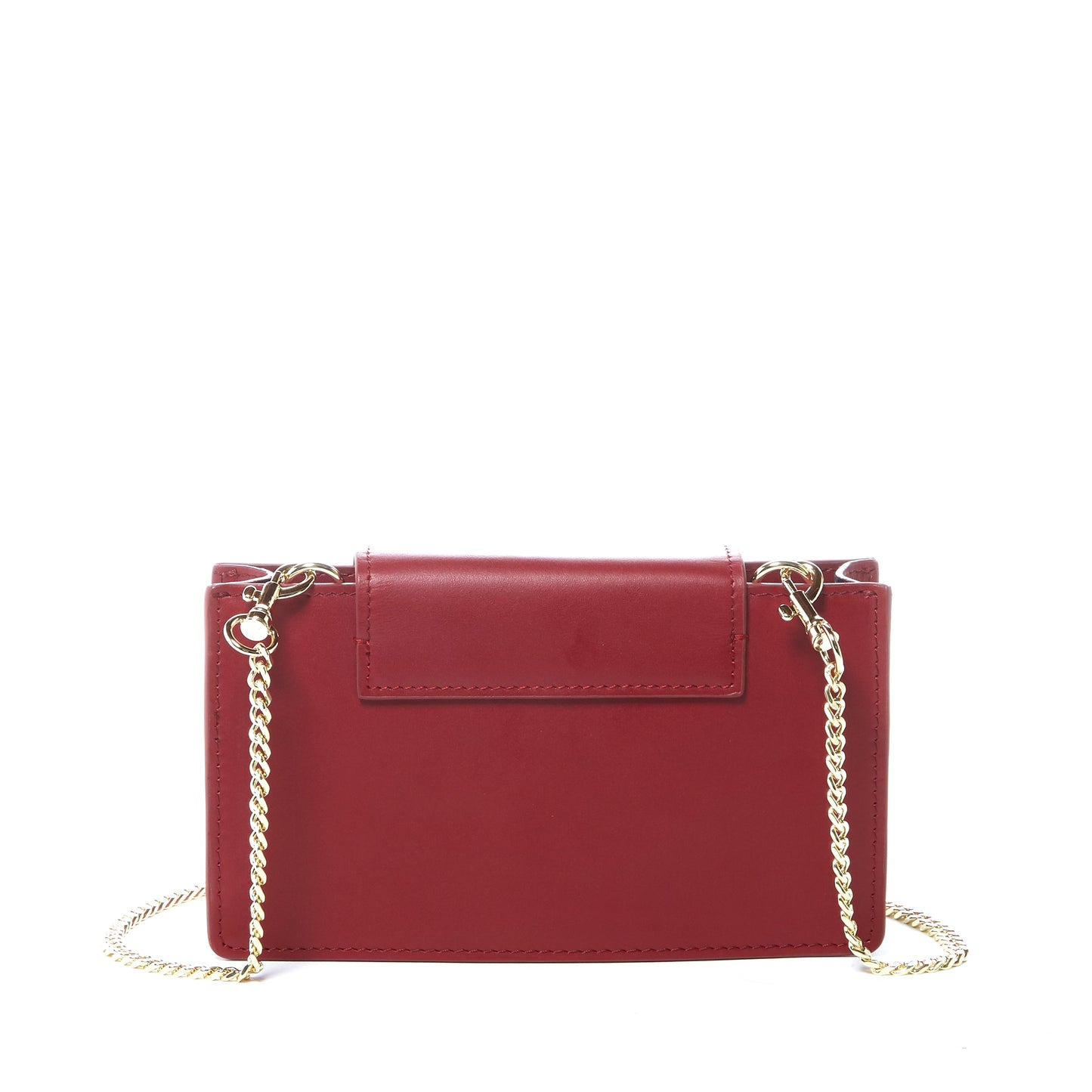 Back view of the Mary Mini Burgundy Leather Crossbody Bag with smooth leather finish.