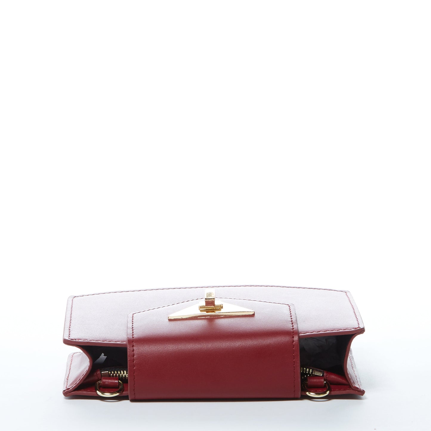 Top view of the Mary Mini Burgundy Leather Crossbody Bag with smooth leather finish.