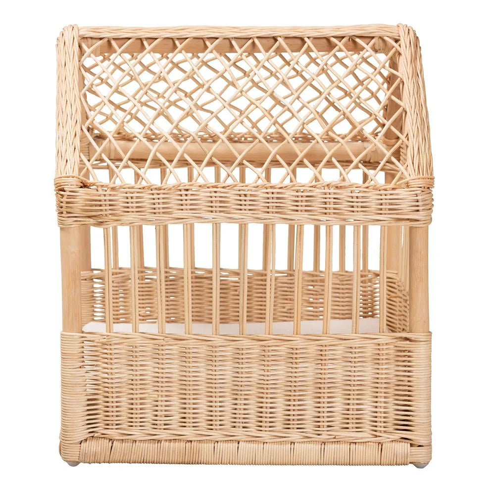 Back view of cane-woven pet house bed with padded base