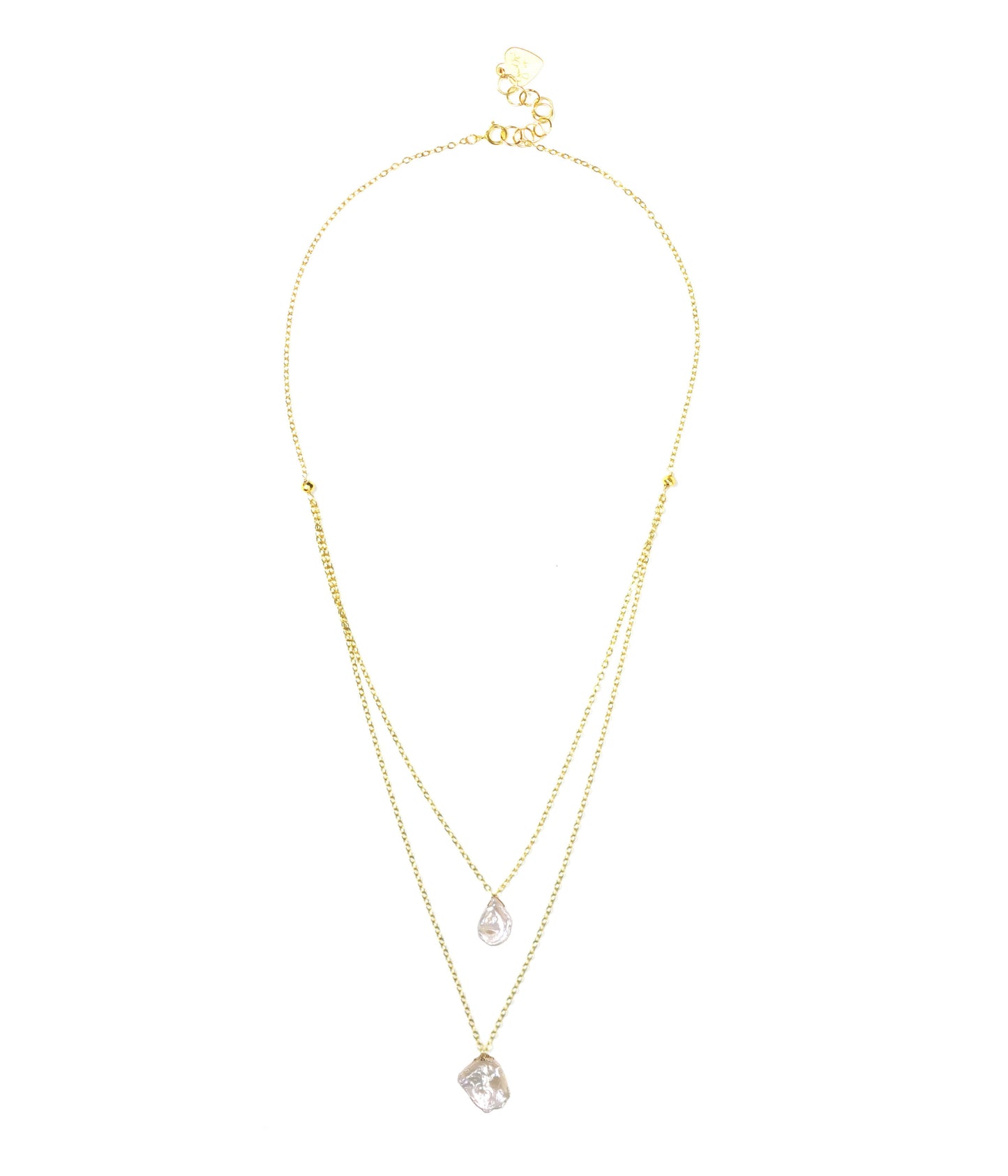 Layered gold necklace with two keshi pearl drops