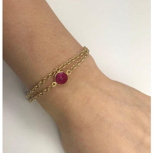 Ruby Vermeil Double Chain Bracelet – 14K Gold & Genuine Ruby - Purekind Living
