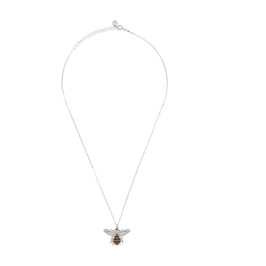 Elegant silver honey bee pendant necklace with zircon accents, perfect for showcasing love for bees and nature.