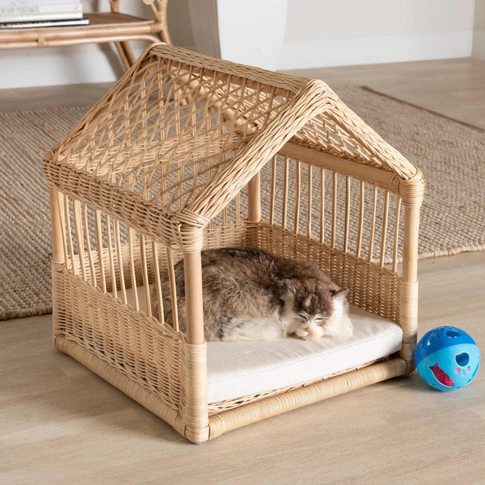 Front-facing rattan canopy bed for cats or small pets