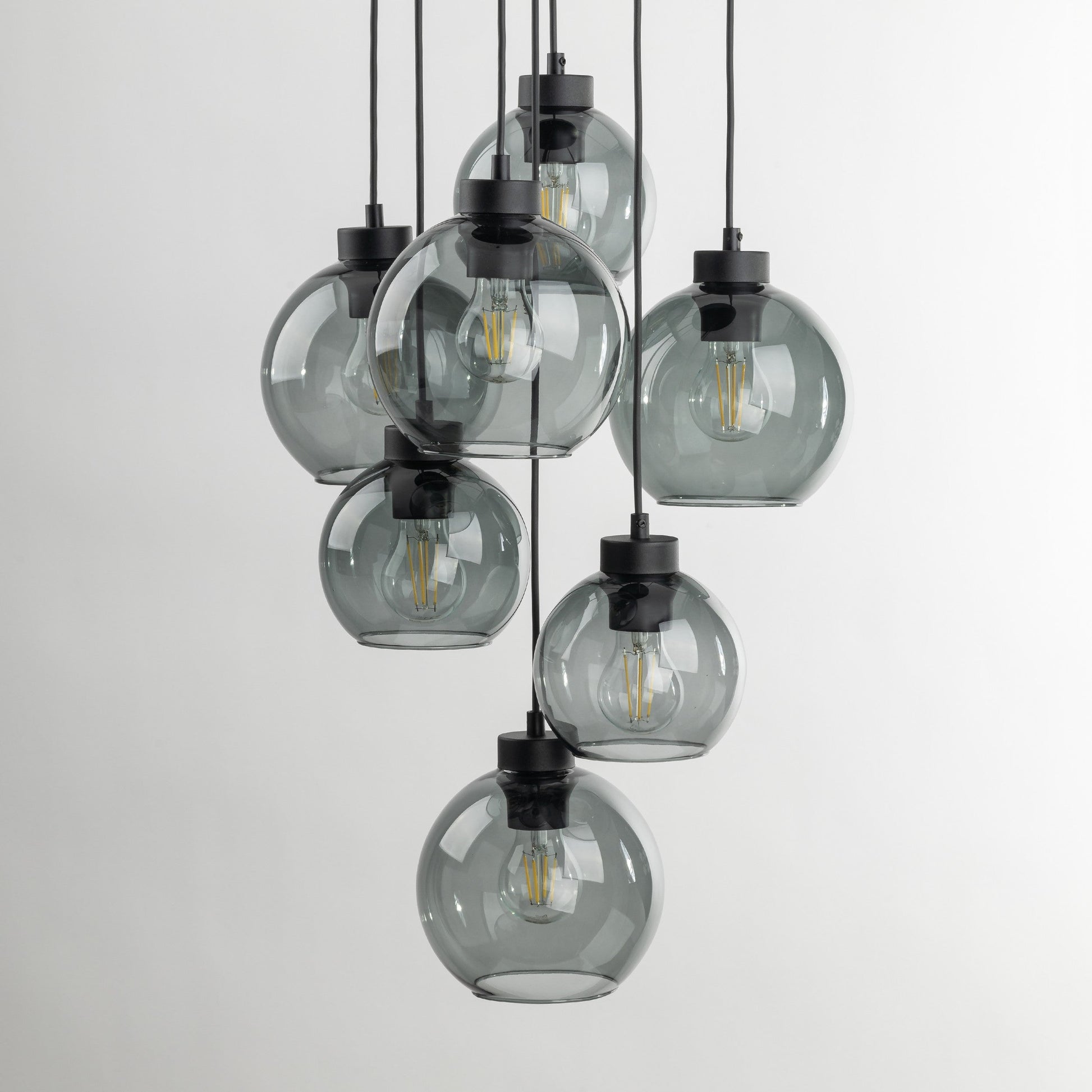 Chandelier with smoked glass bulbs on a white background