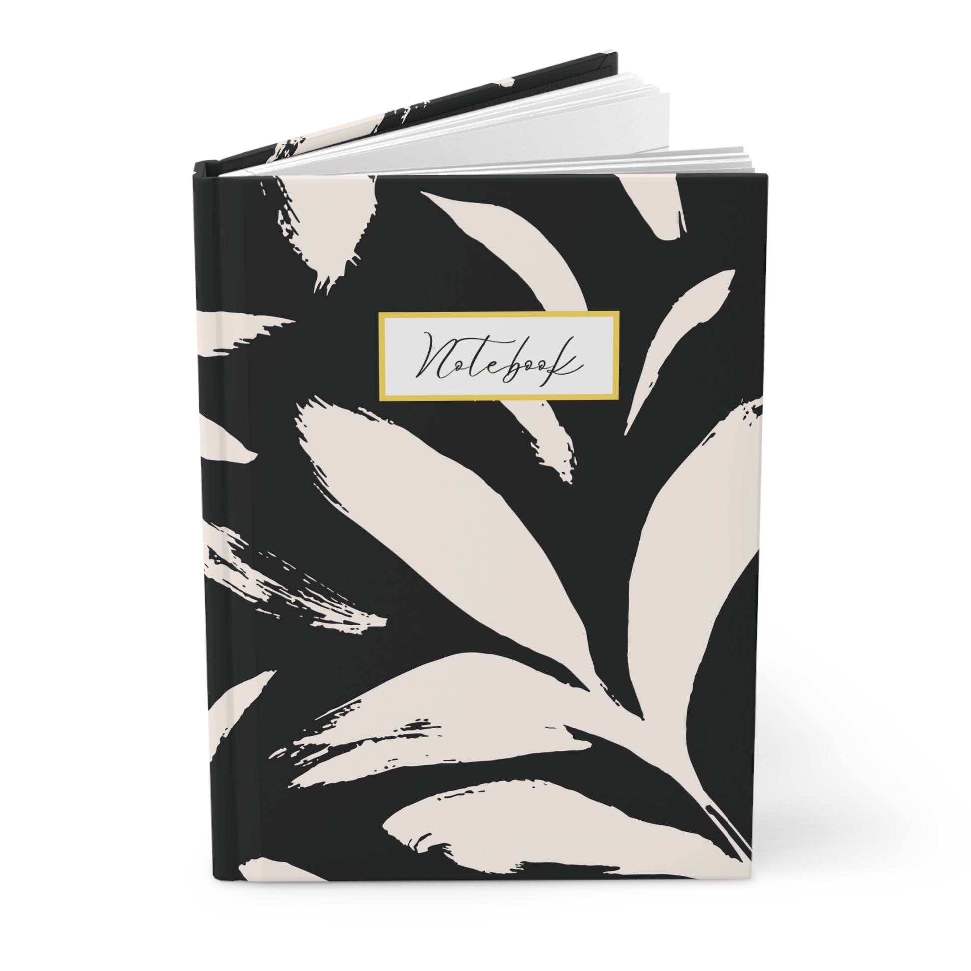 Botanical Hardcover Notebook – Black & Cream Brushstroke Design - PUREKIND