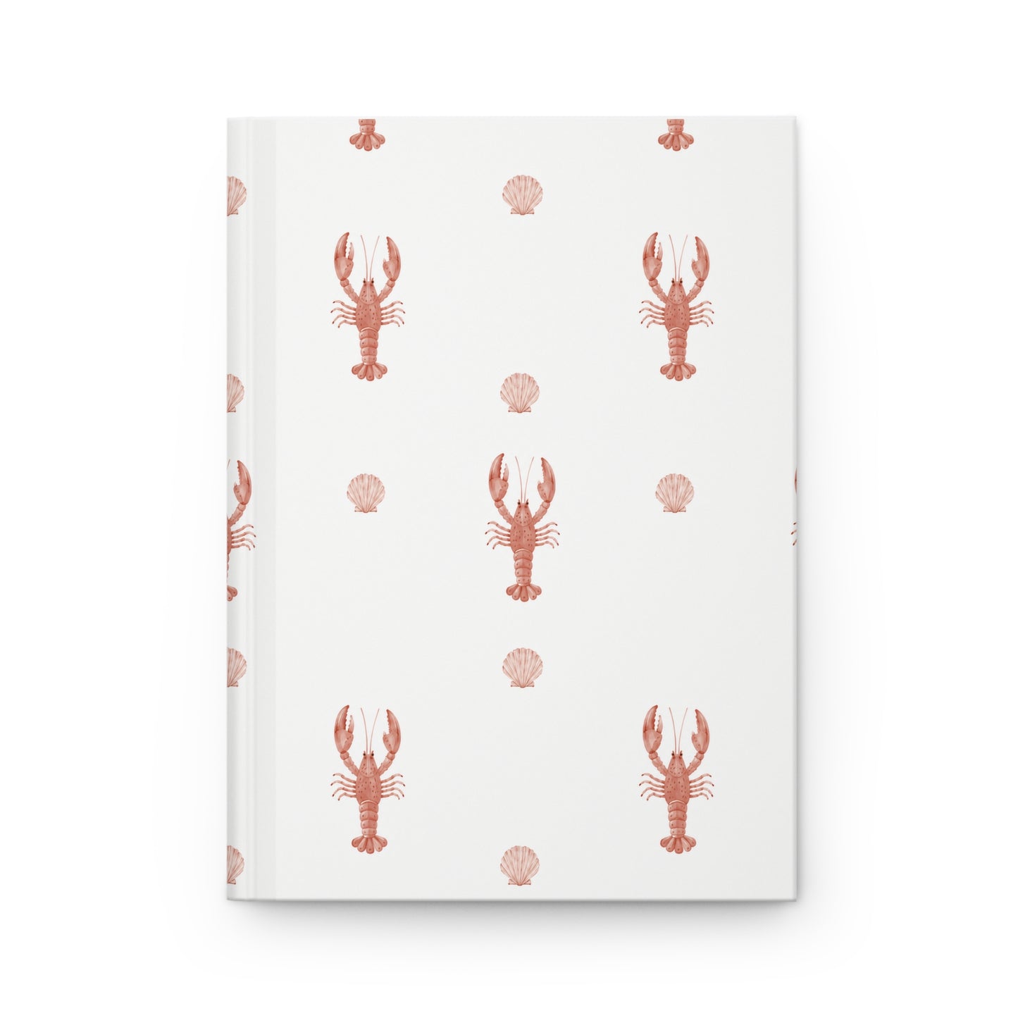 Notebook with lobster and shell pattern on white cover