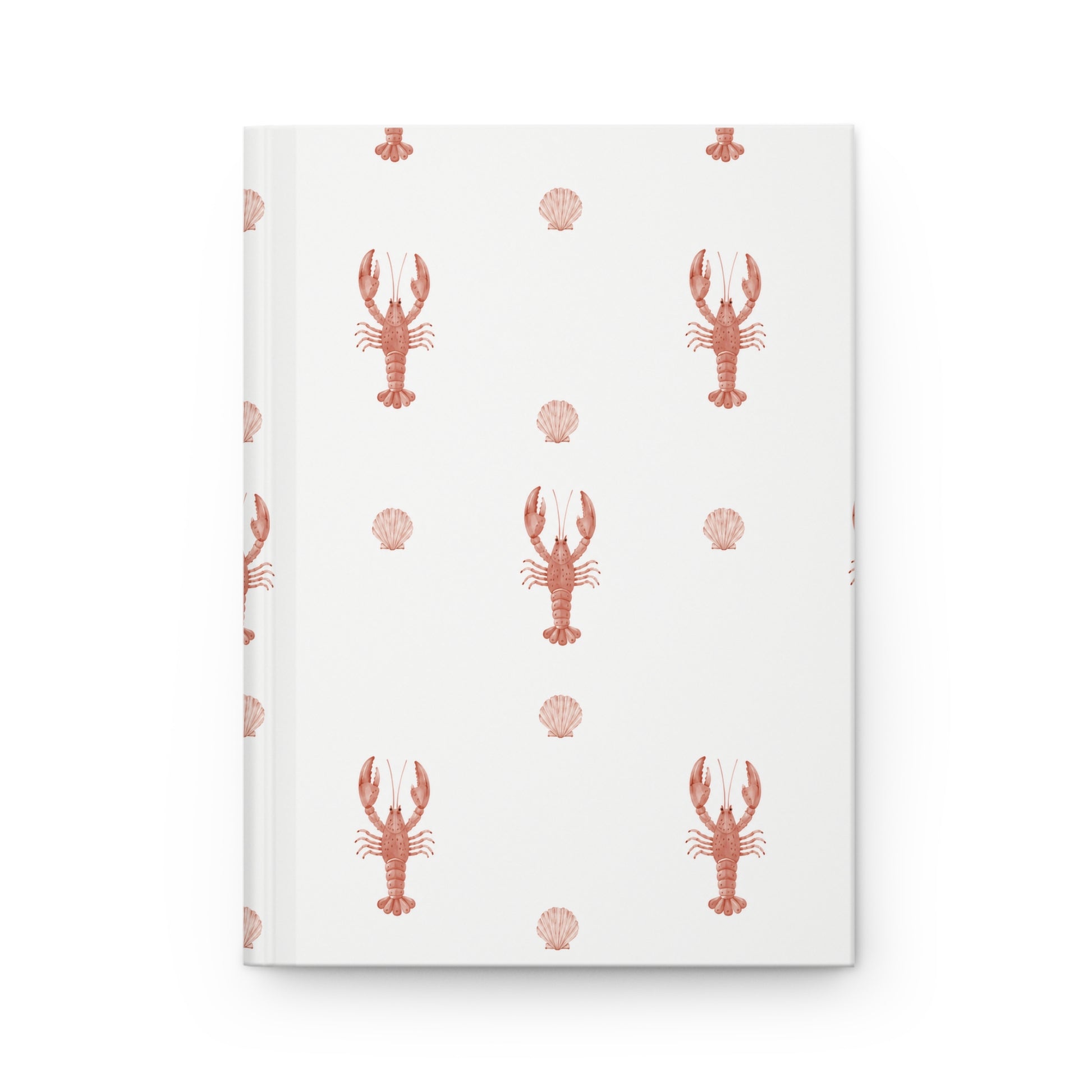 Notebook with lobster and shell pattern on white cover