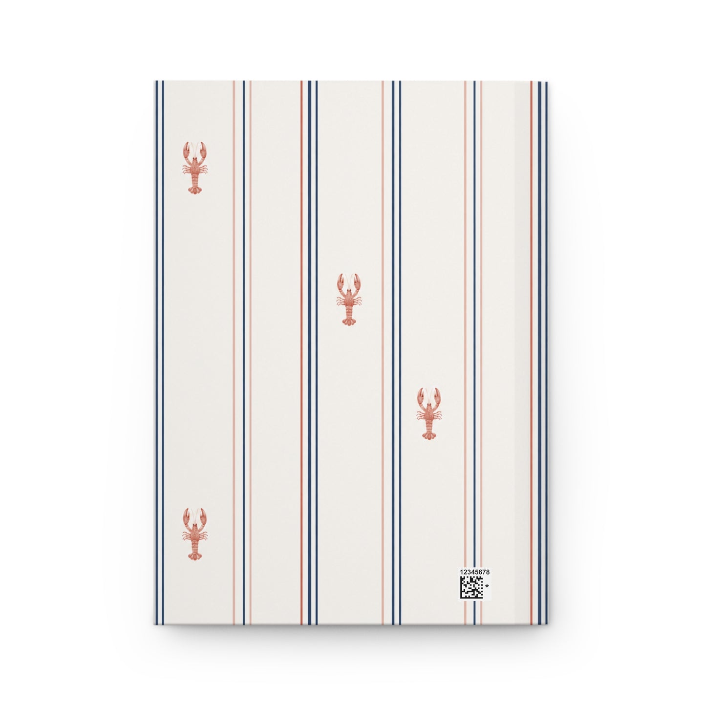 Striped notebook with lobster design on a white background