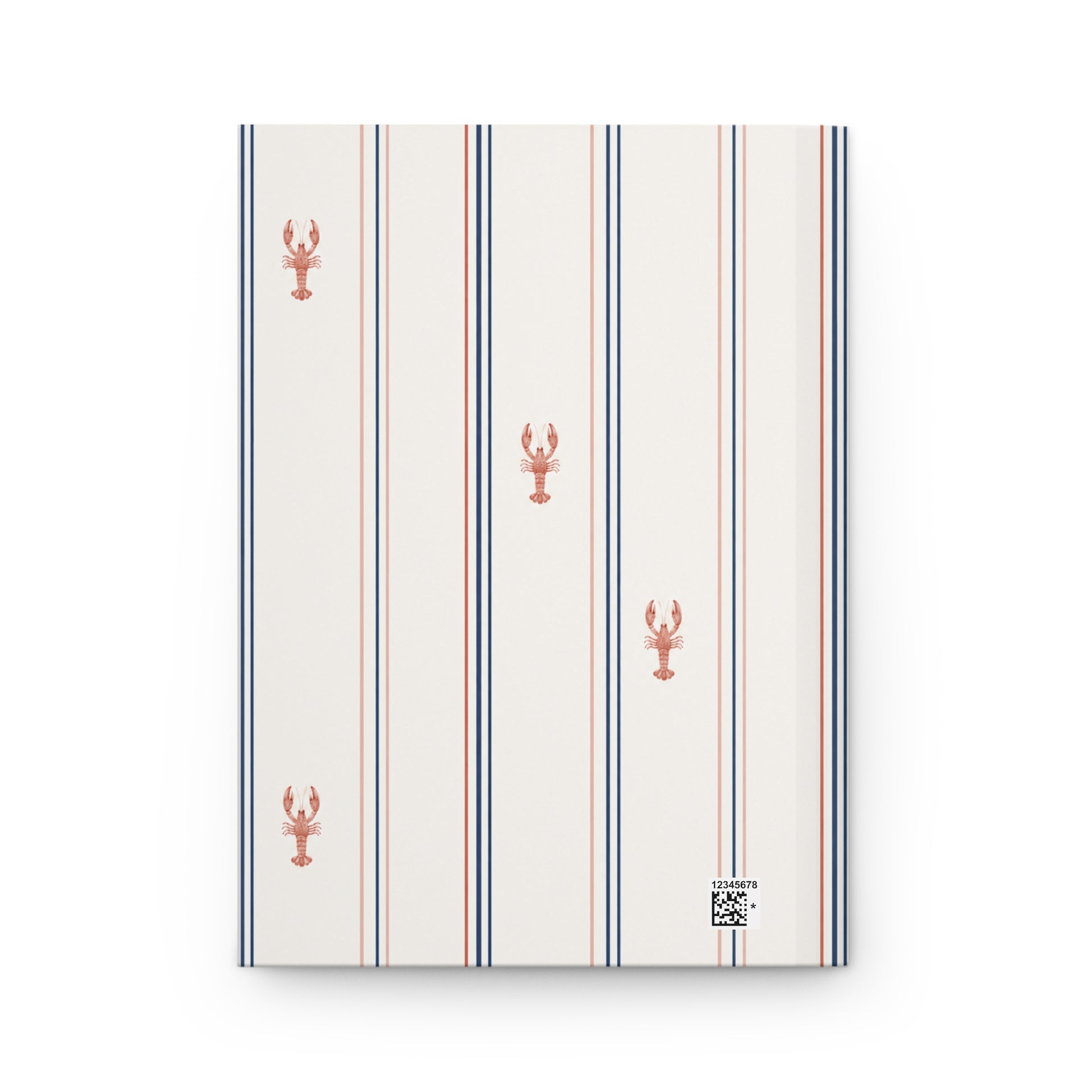 Striped notebook with lobster design on a white background