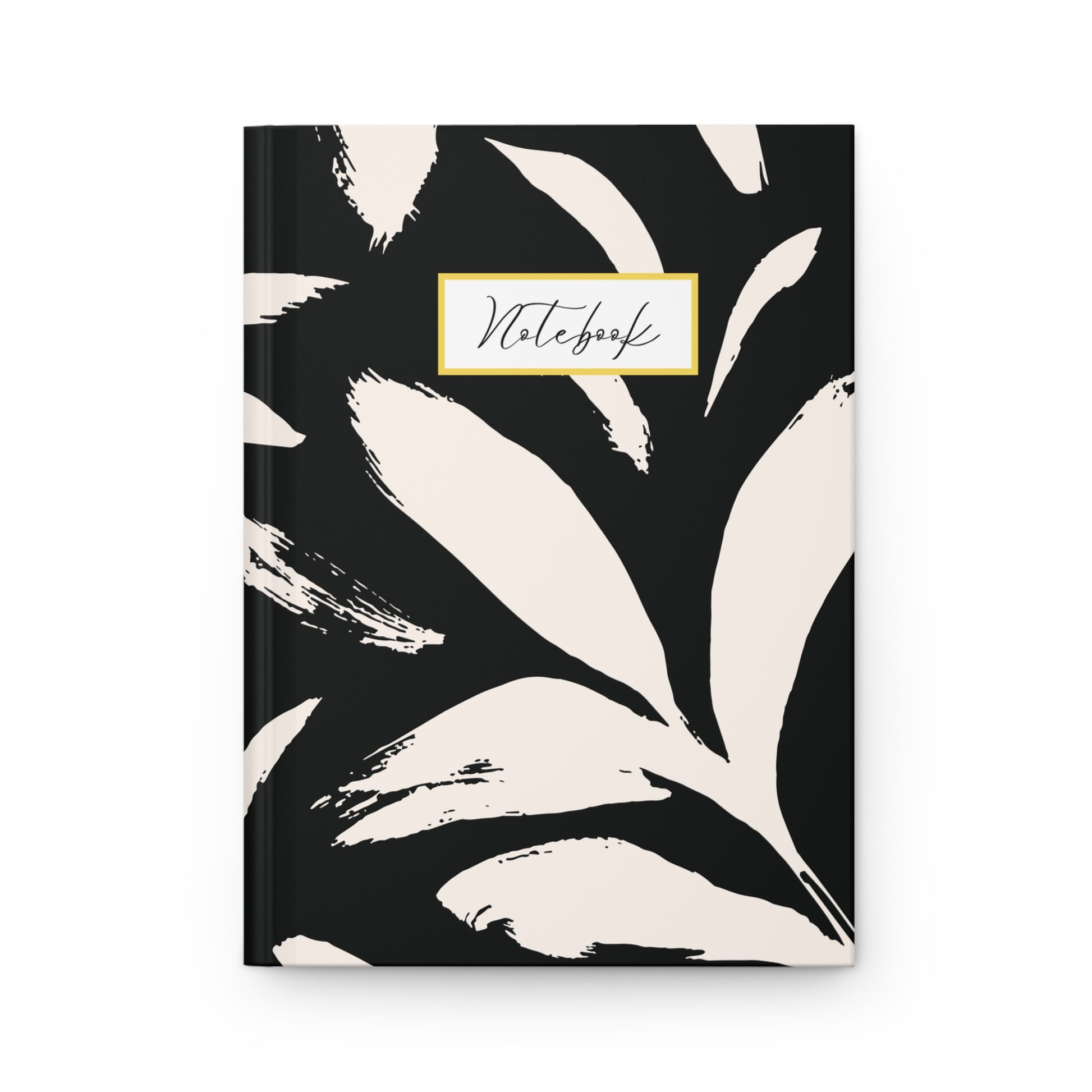 Botanical Hardcover Notebook – Black & Cream Brushstroke Design - PUREKIND