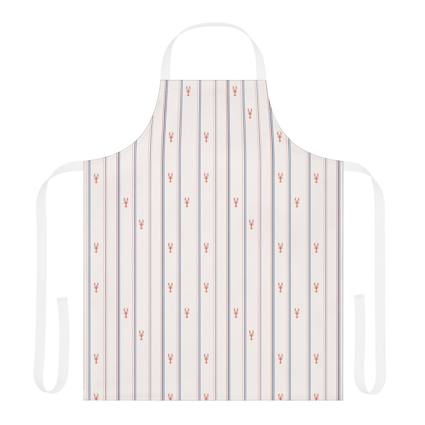 Striped apron with small lobster patterns on a white background