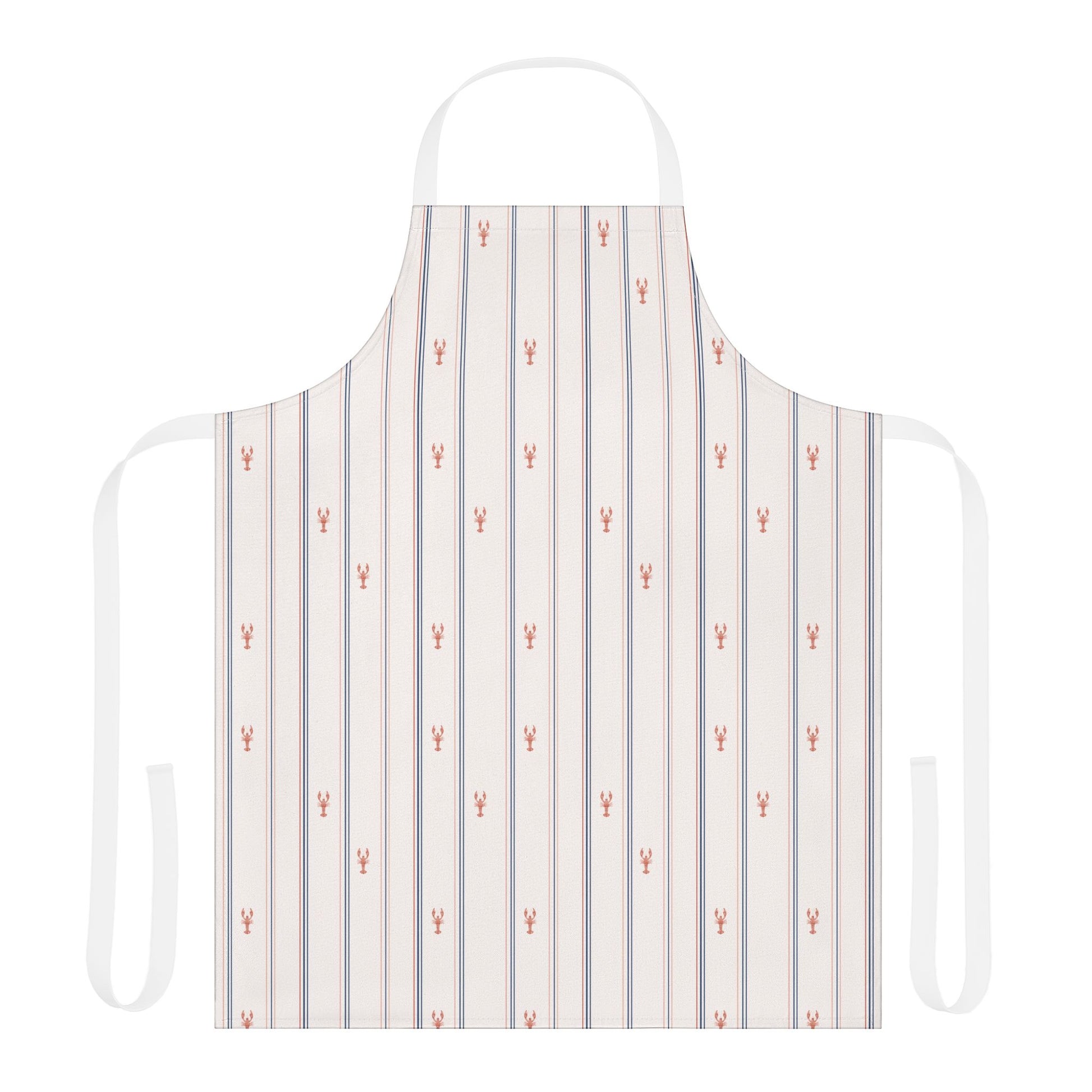 Striped apron with small lobster patterns on a white background
