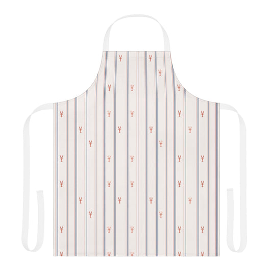 Striped apron with small lobster patterns on a white background