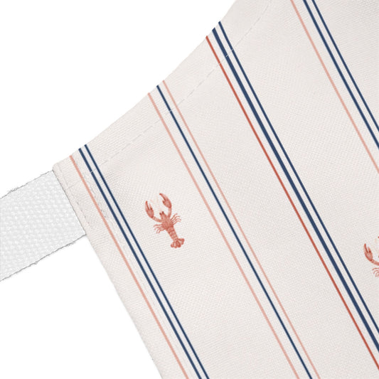 Striped fabric with a lobster design on a white background