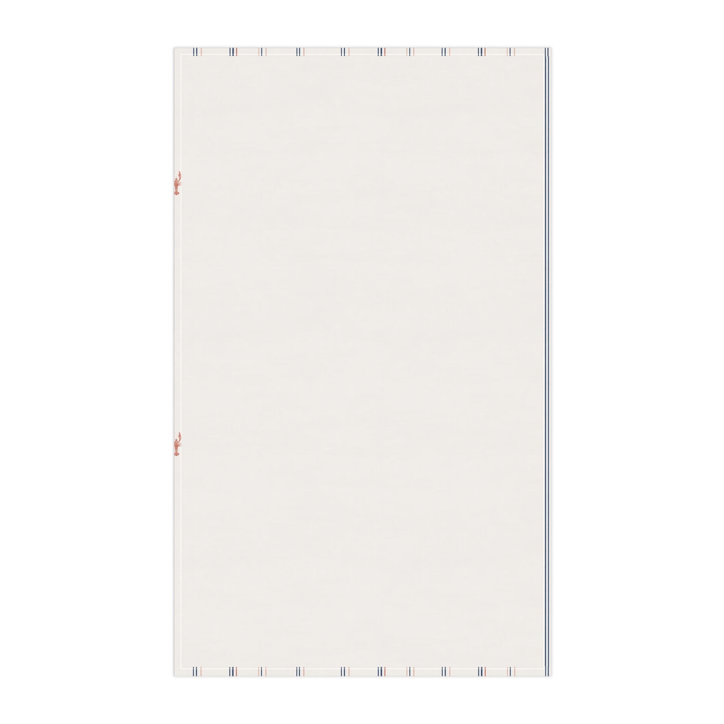 Back of striped towel with small red lobster patterns on a cream background