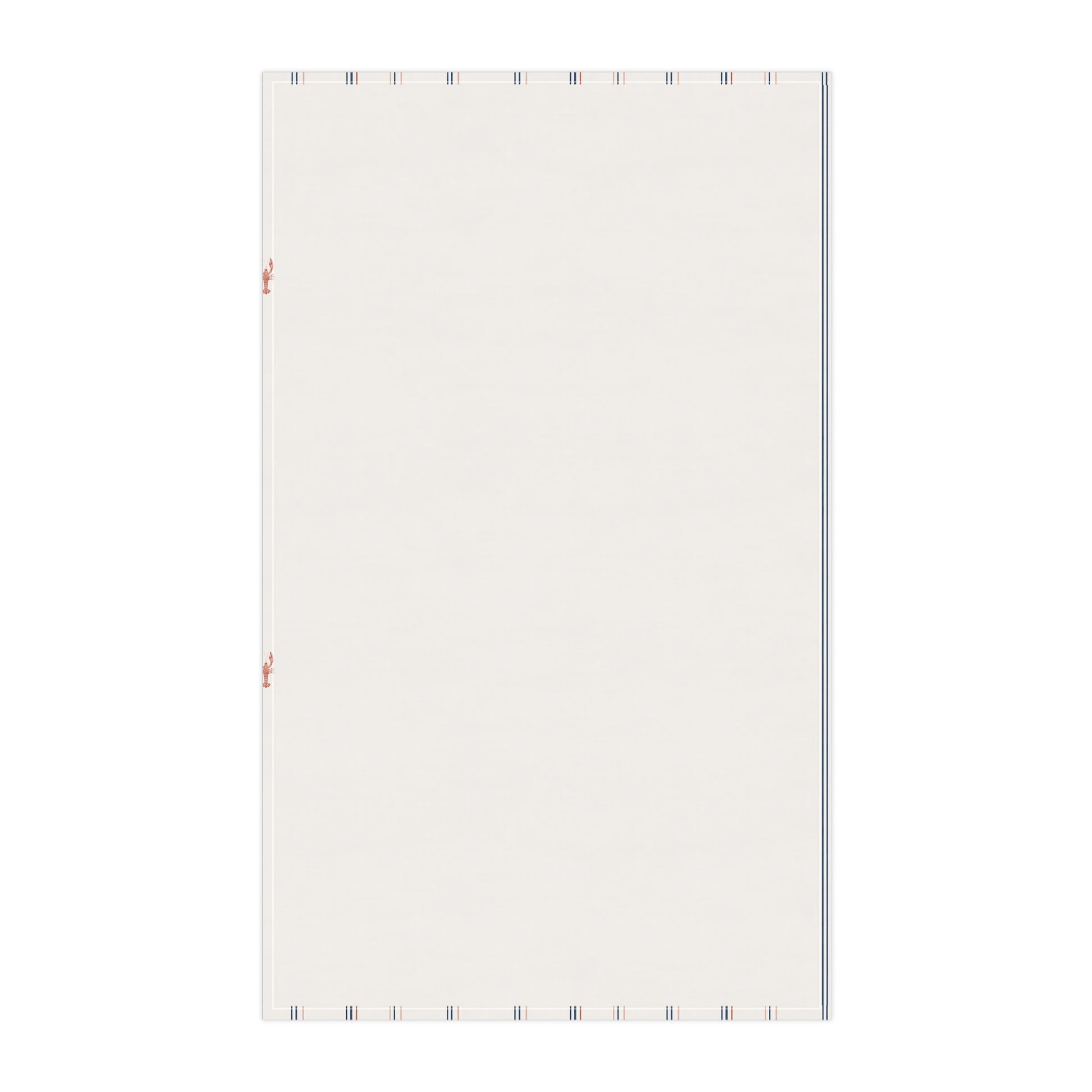 Back of striped towel with small red lobster patterns on a cream background
