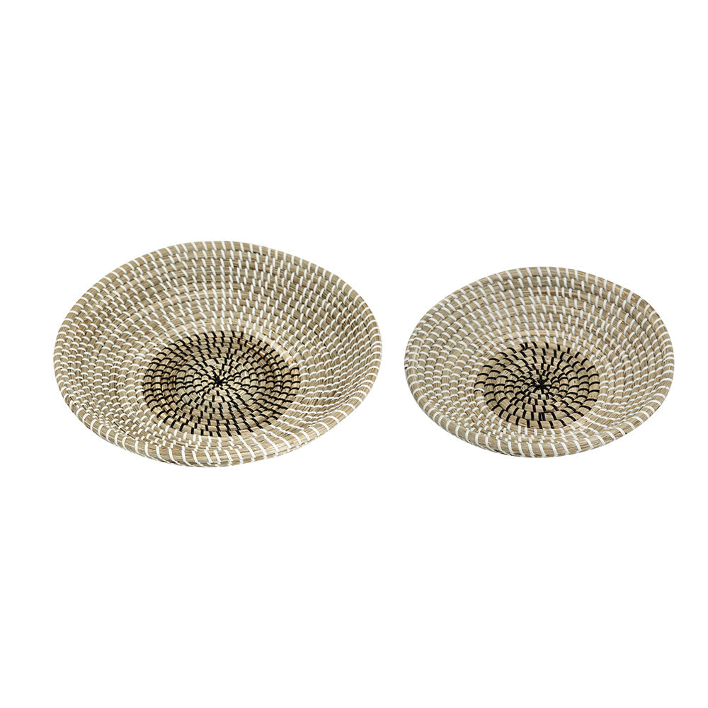 Woven Seagrass Serving Bowls Set – Two Tone Natural Decorative Bowls - PUREKIND