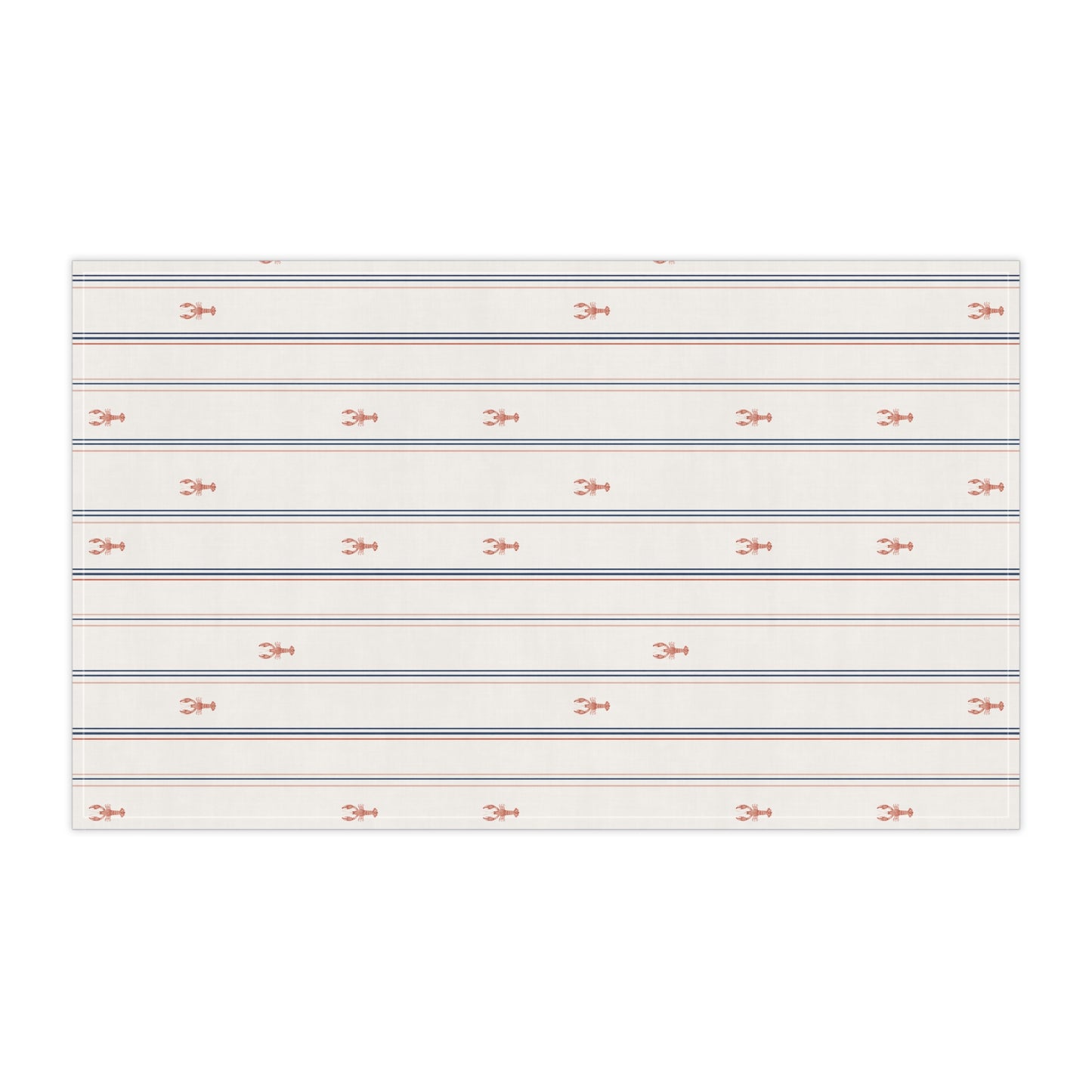 Striped fabric with small red lobster patterns on a cream background side