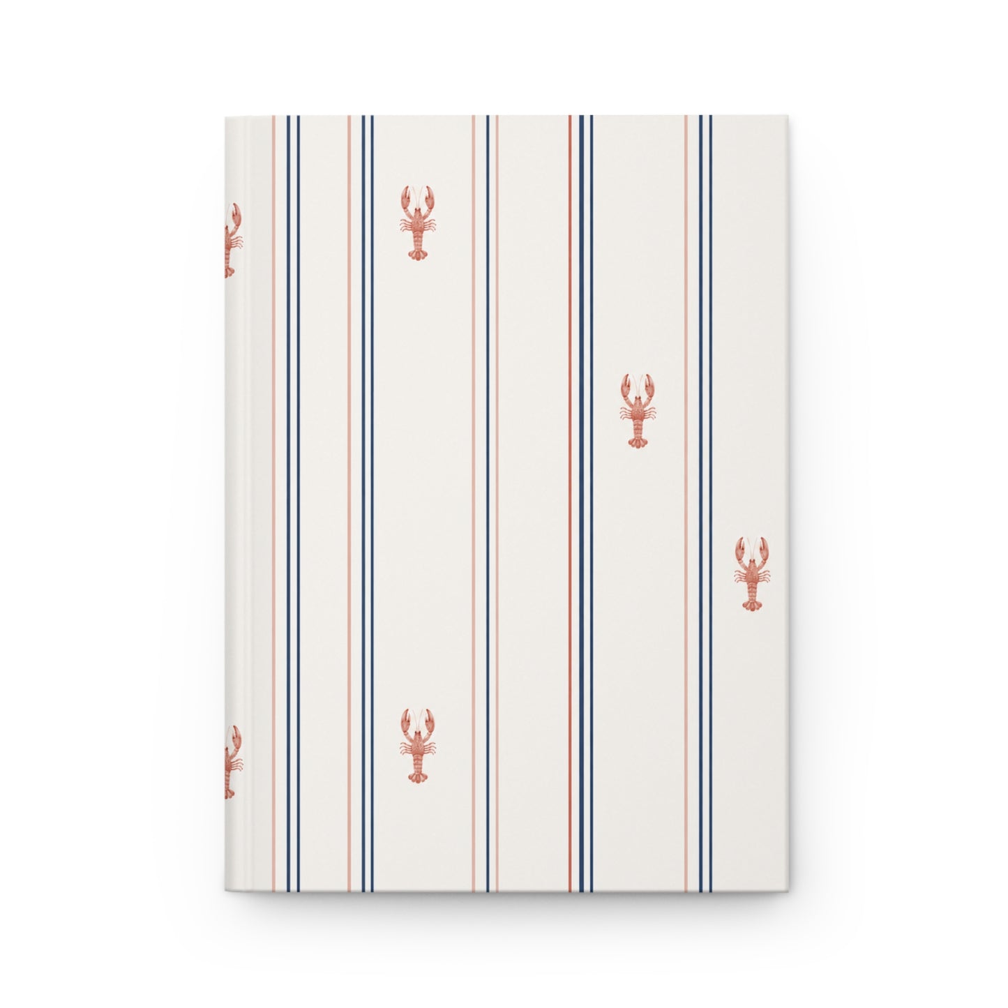 Striped notebook with lobster patterns on a white background