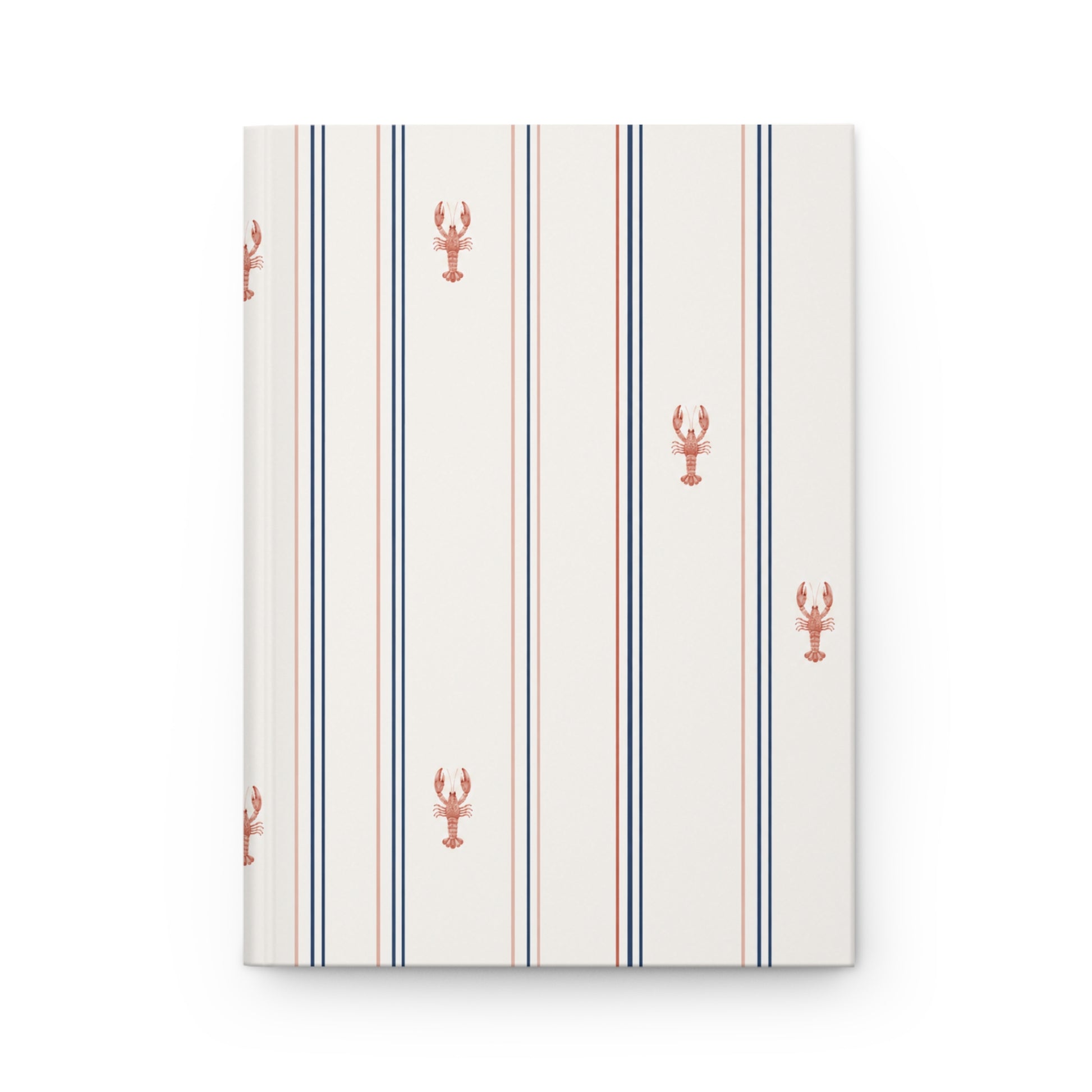Striped notebook with lobster patterns on a white background