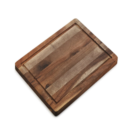 Small rectangular acacia wood cutting board with natural grain