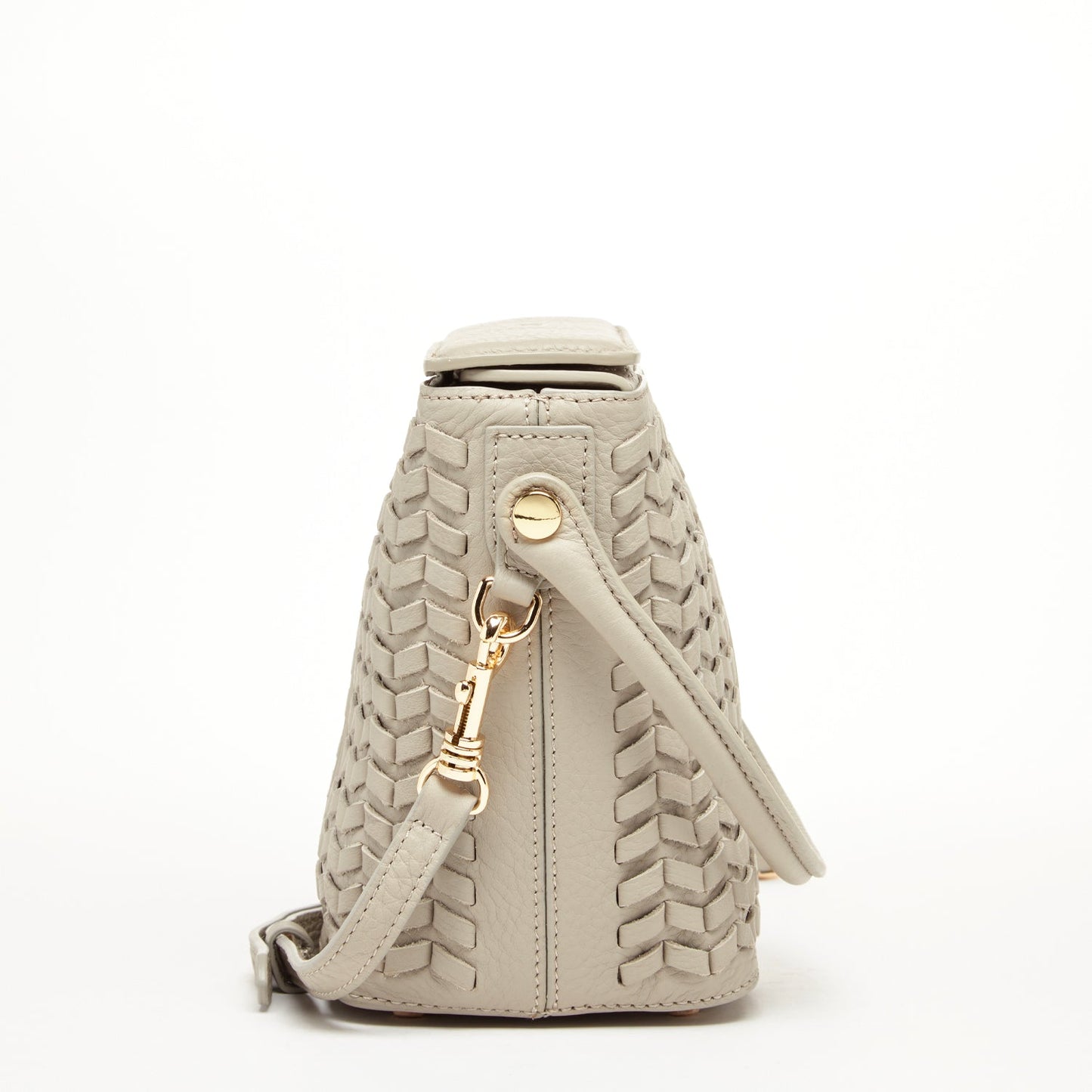 Grayish Beige Woven Leather Crossbody Bucket Bag