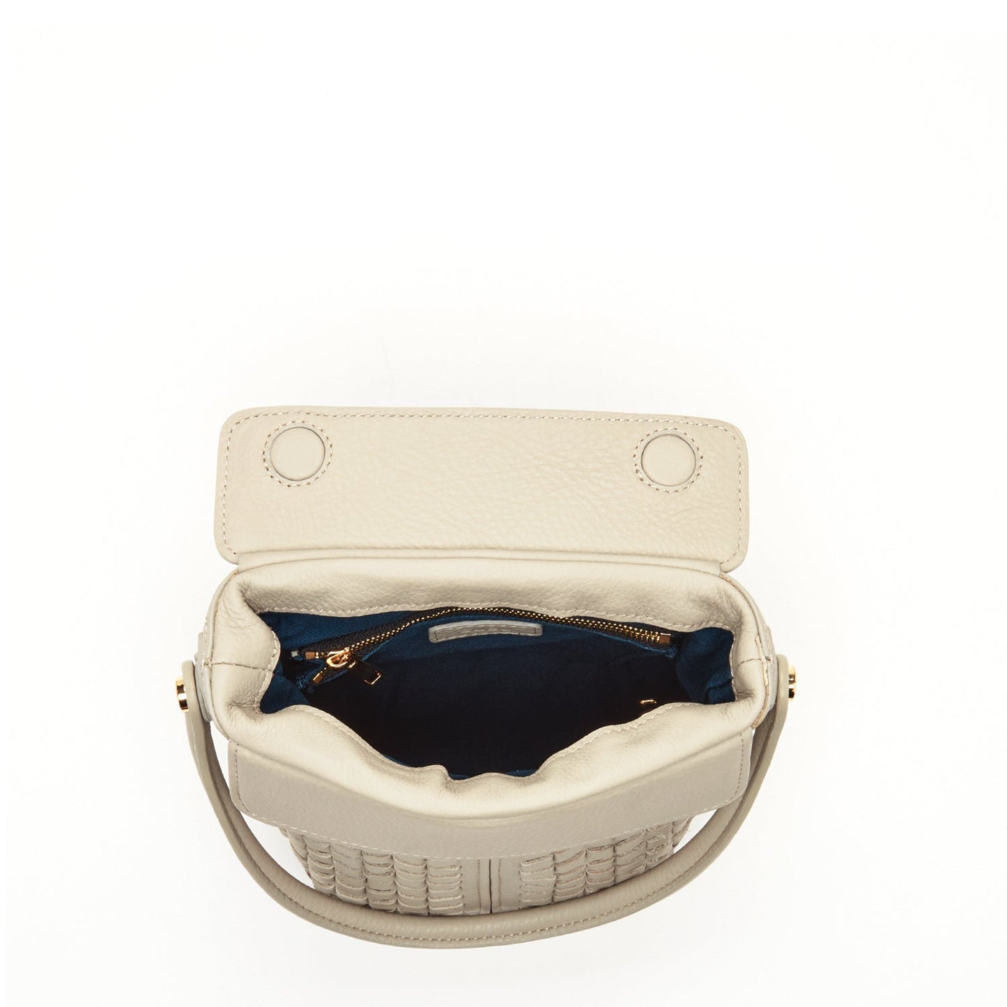 Grayish Beige Woven Leather Crossbody Bucket Bag