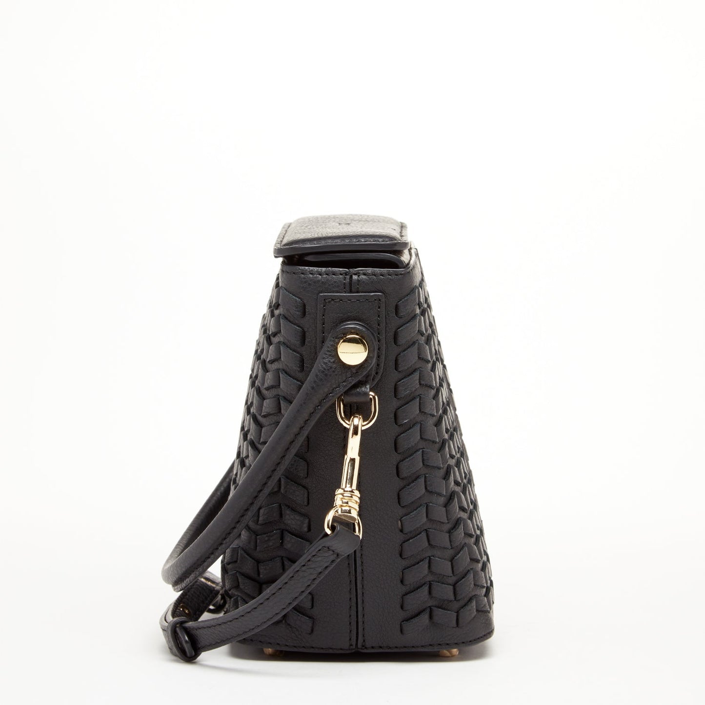 Black Woven Leather Crossbody Bucket Bag