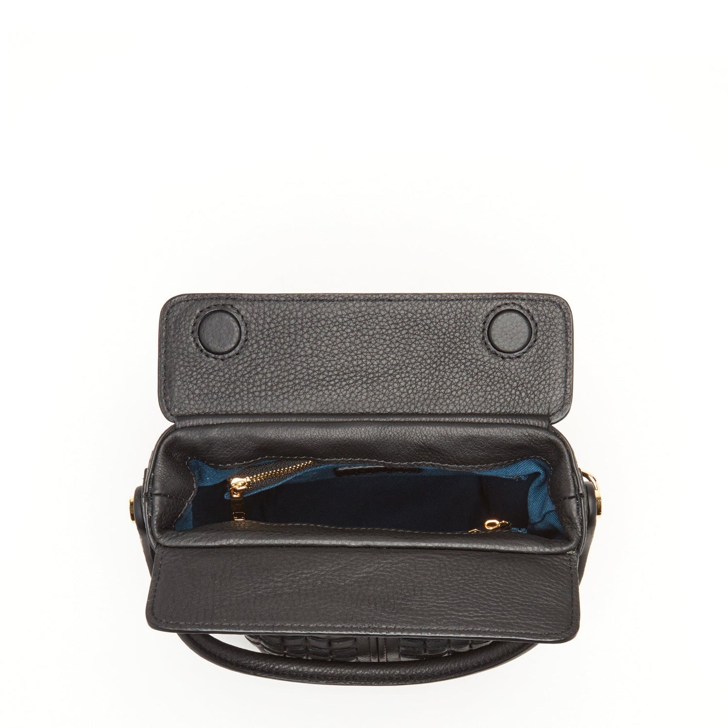 Black Woven Leather Crossbody Bucket Bag