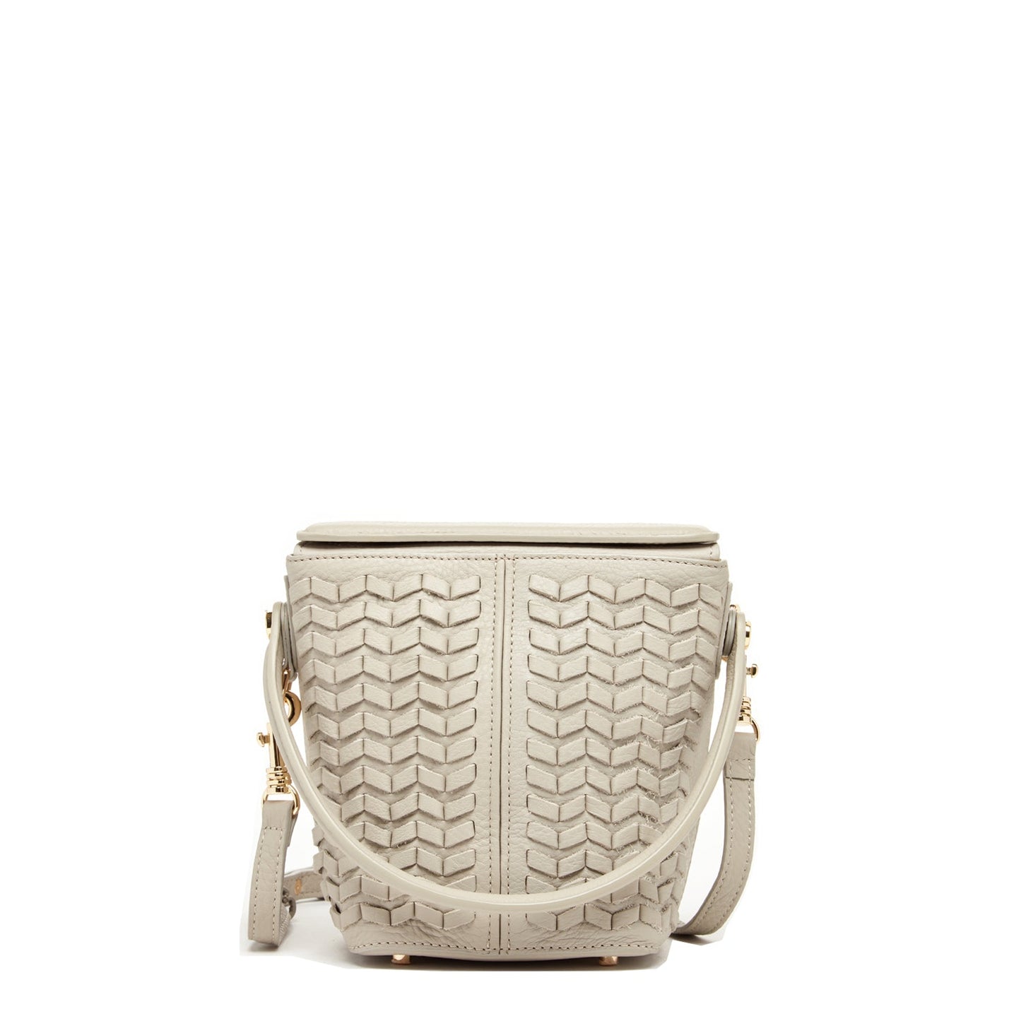 Grayish Beige Woven Leather Crossbody Bucket Bag