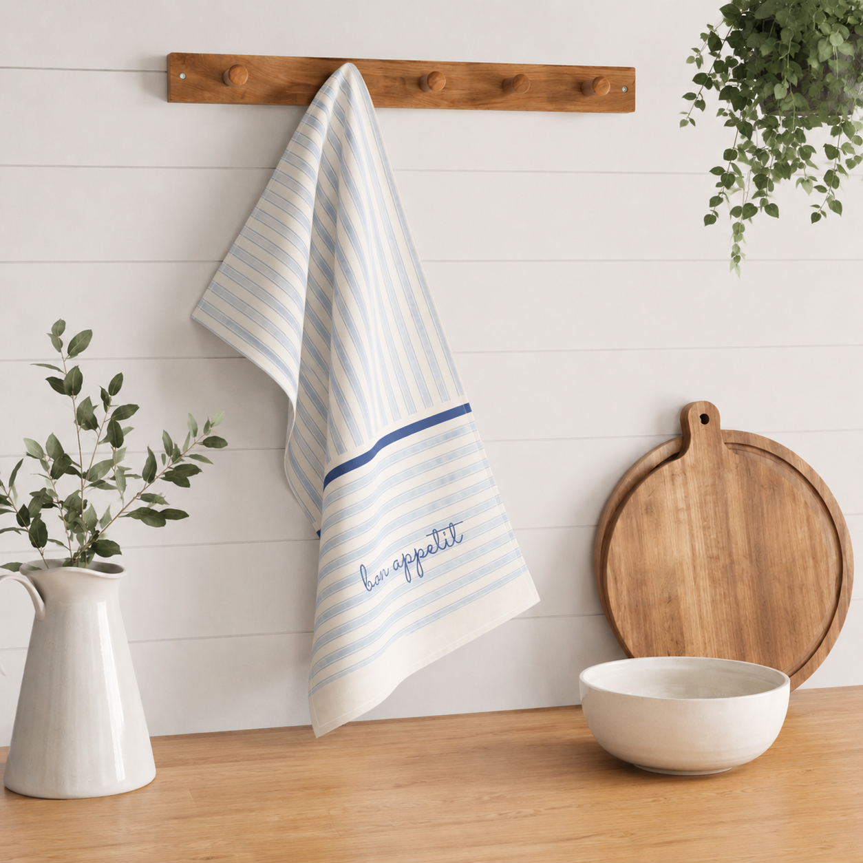 Bon Appetit tea towel hanging in environment