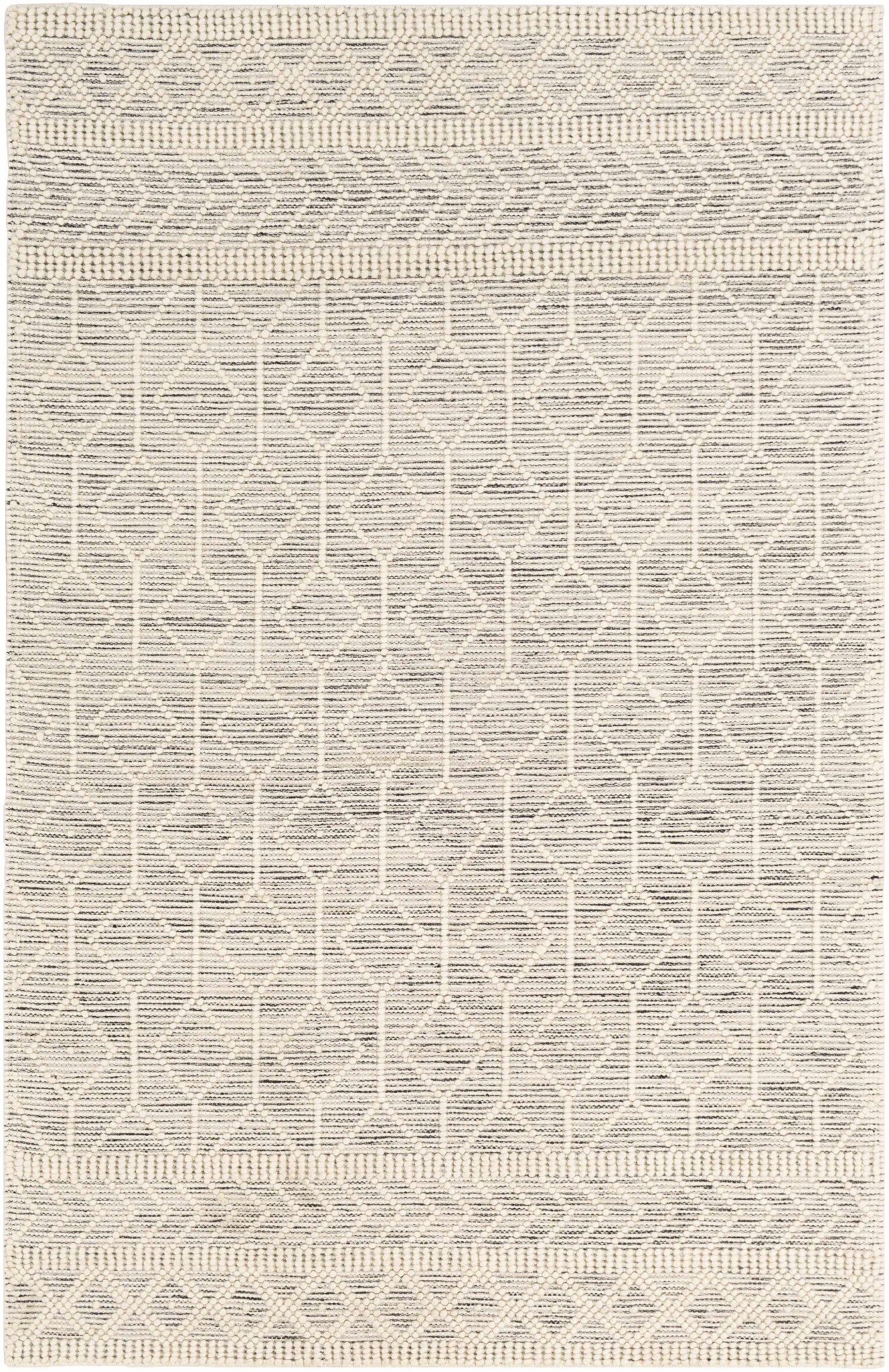 Patterned rug with geometric design in beige and white