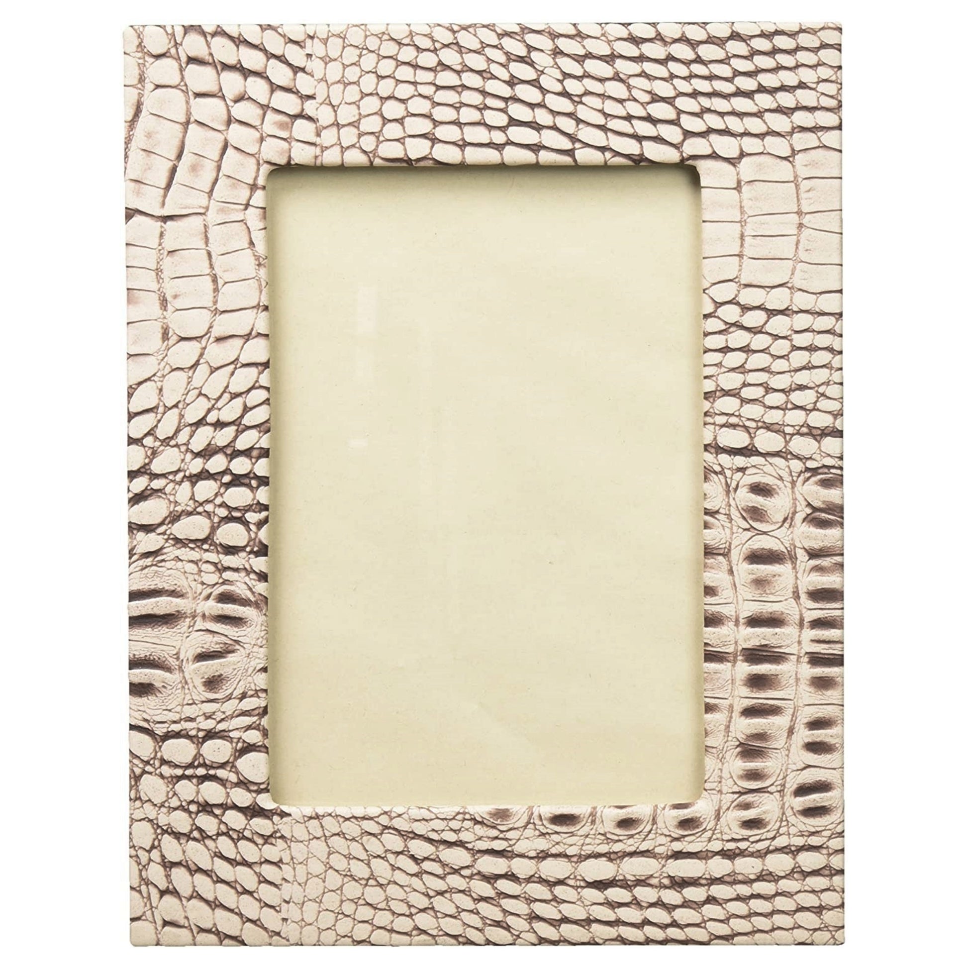 Vertical beige faux leather photo frame with glass front