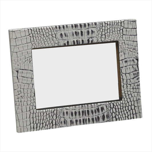 Grey crocodile-pattern photo frame in horizontal display