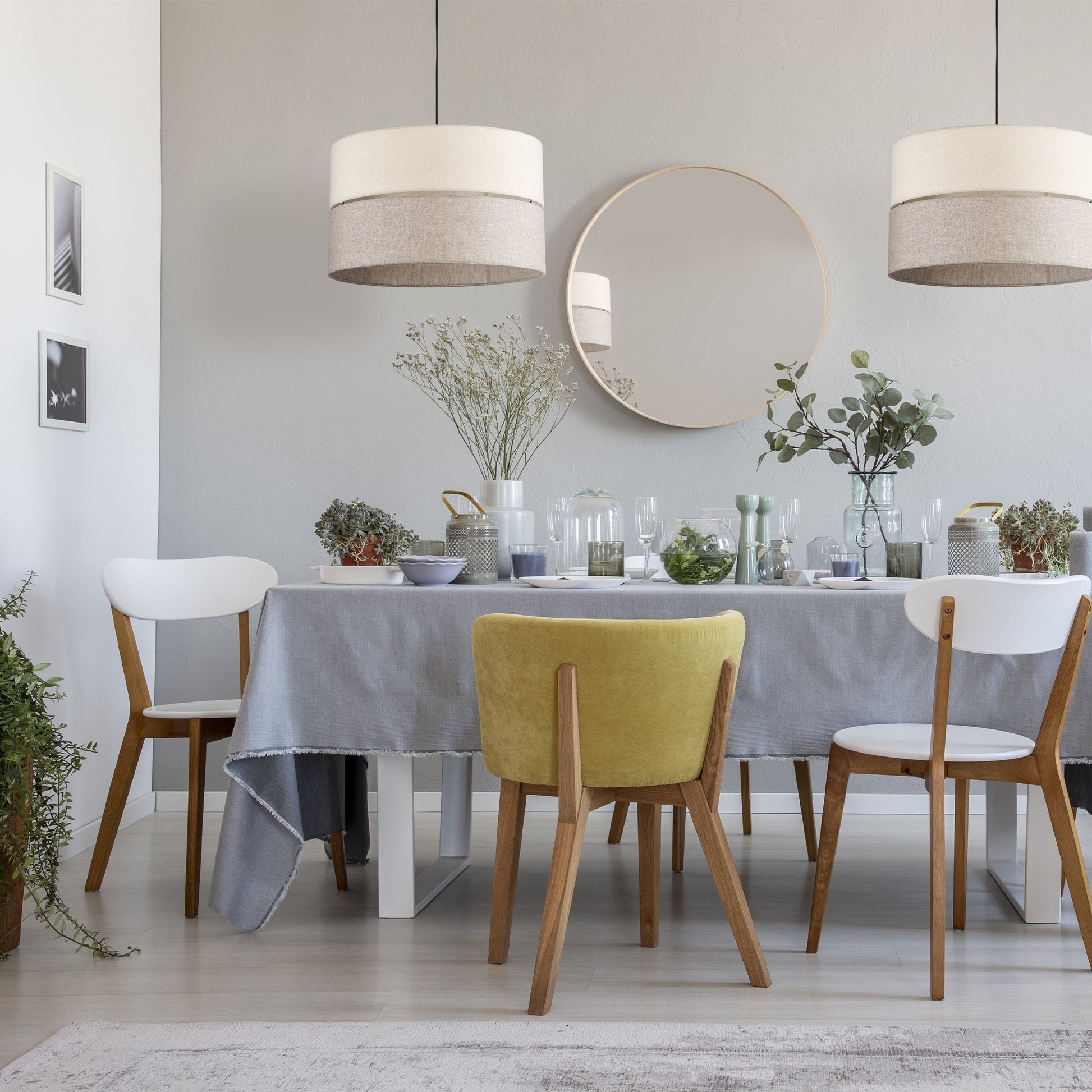 ECO Scandinavian pendant light over dining table with neutral decor

