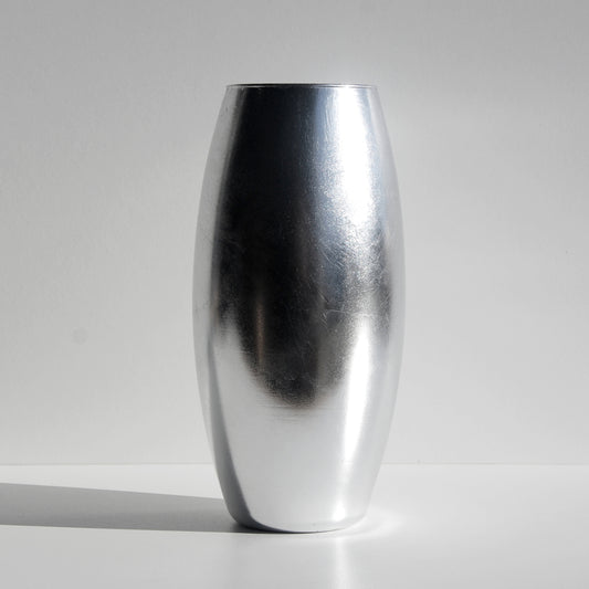 Silver gilded glass vase with distressed metallic finish, 10 inches high
