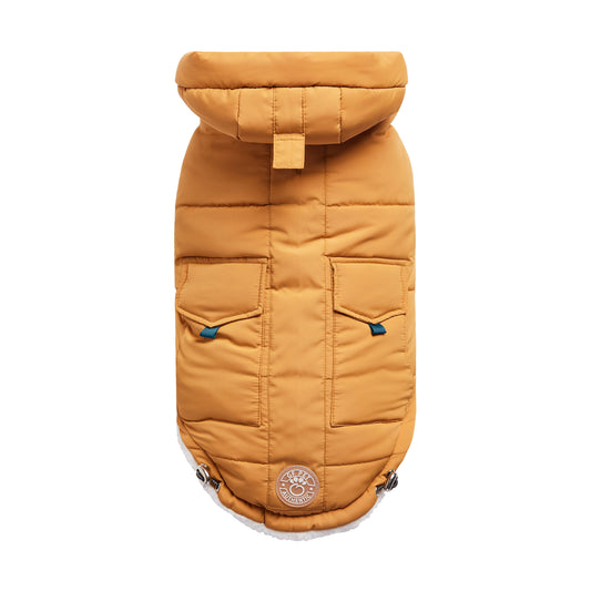 Yellow Puff Parka Dog Coat with Sherpa Lining and Tackable Hood - PUREKIND