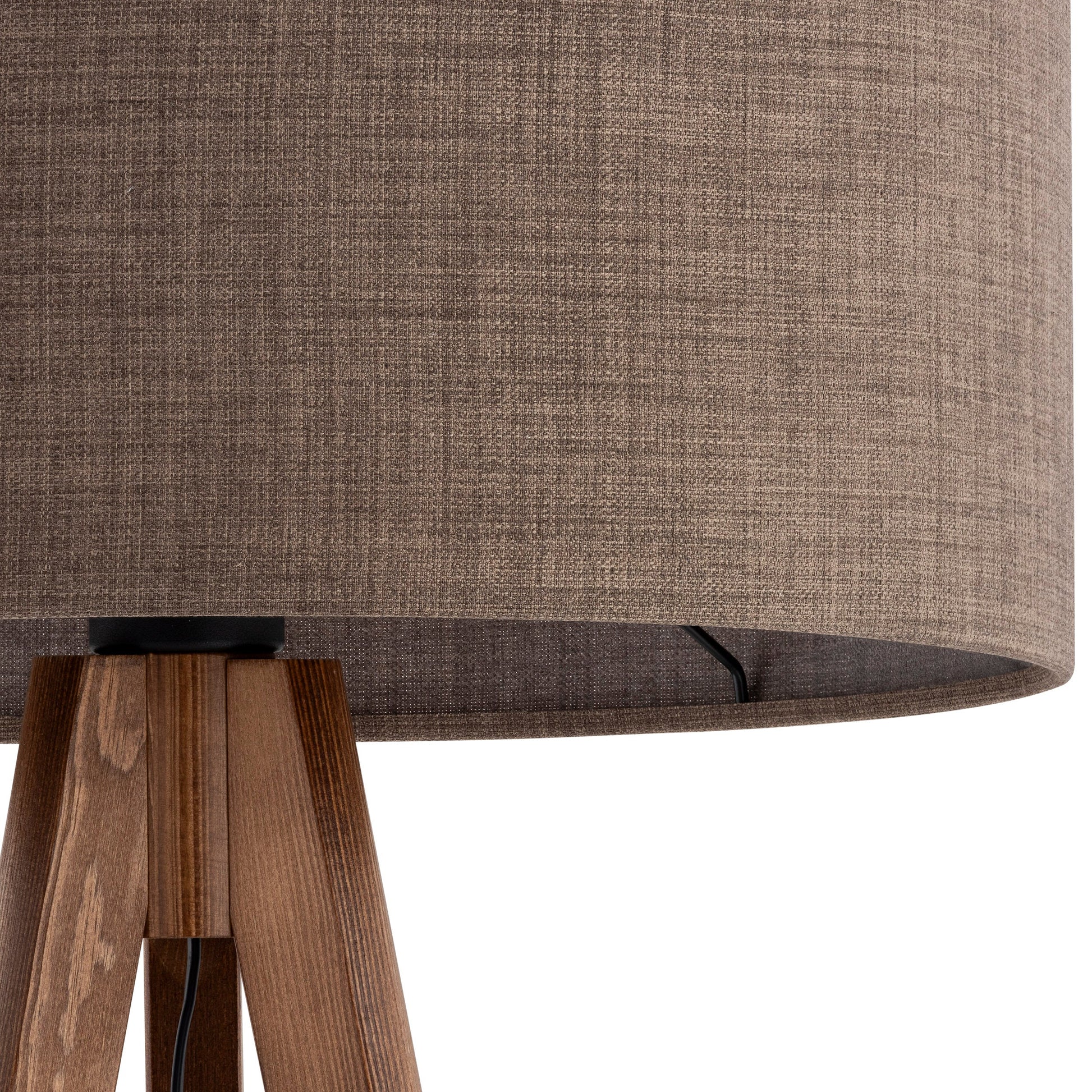Close-up of GRAND walnut floor lamp fabric lampshade
