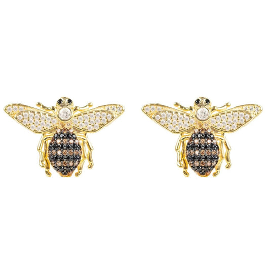 Gold Honey Bee Stud Earrings – 22ct Gold, Sterling Silver & Zircons