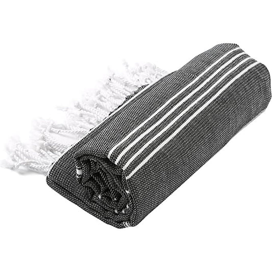 Sustainable Turkish Cotton Towel Lightweight, Quick-Dry, Black - PUREKIND