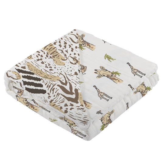 Folded fabric with animal pattern on a white background