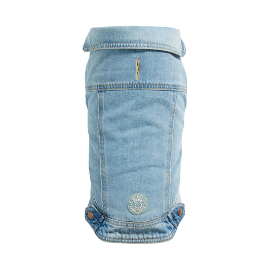 Light Wash Denim Dog Jacket with Sherpa