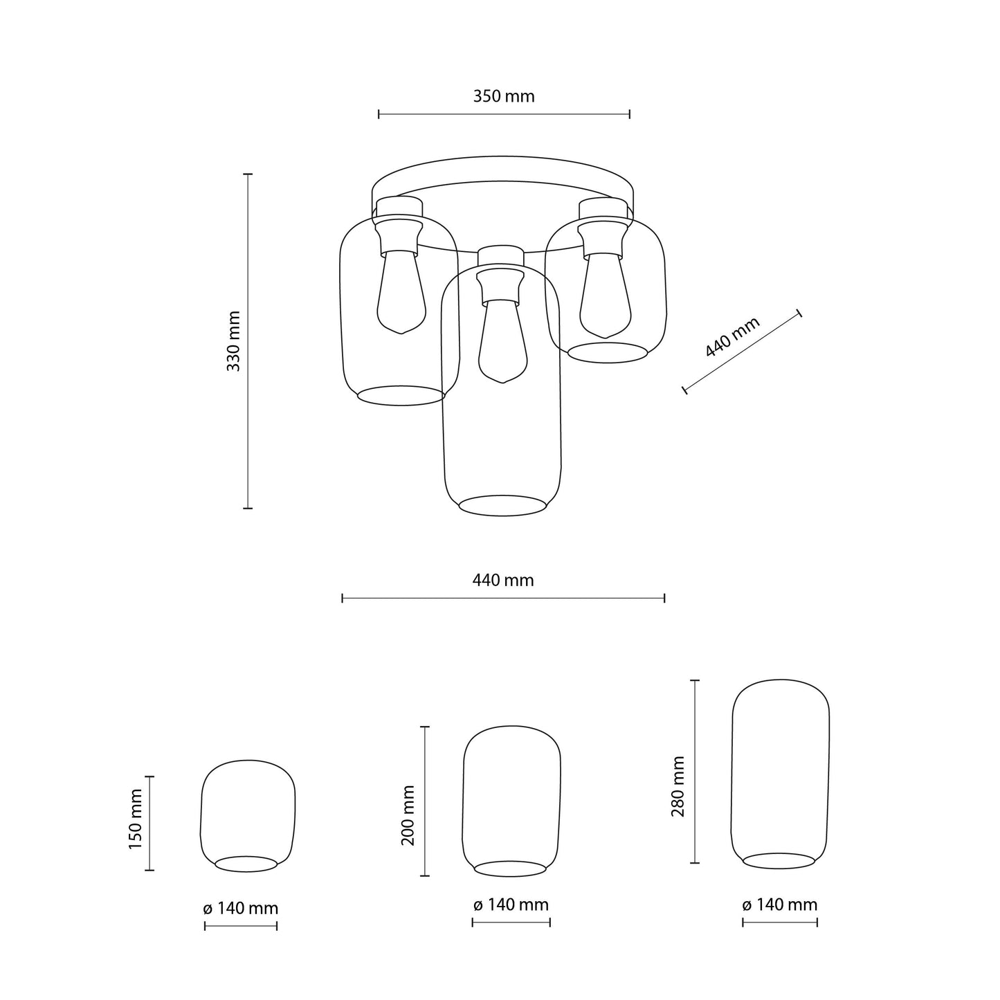 Dimension diagram of Marco flush mount pendant light