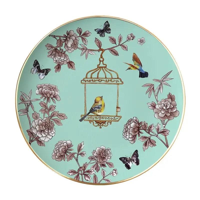 Elegant Floral & Birdcage Bone China Dinner plate in Mint