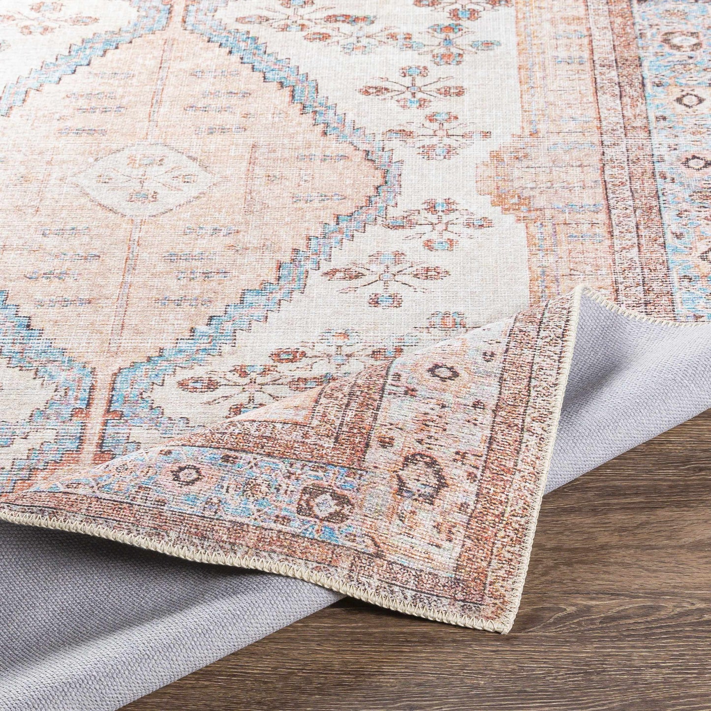 Moora rug folded to show cotton backing