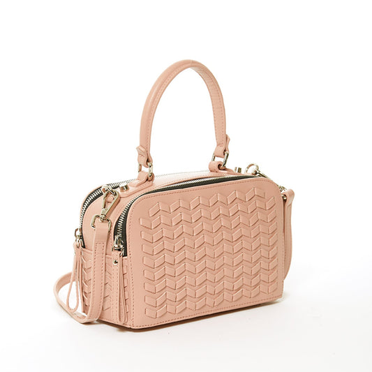 SUSU Pink Woven Leather Crossbody Handbag – Italian Leather Top-Handle - PUREKIND