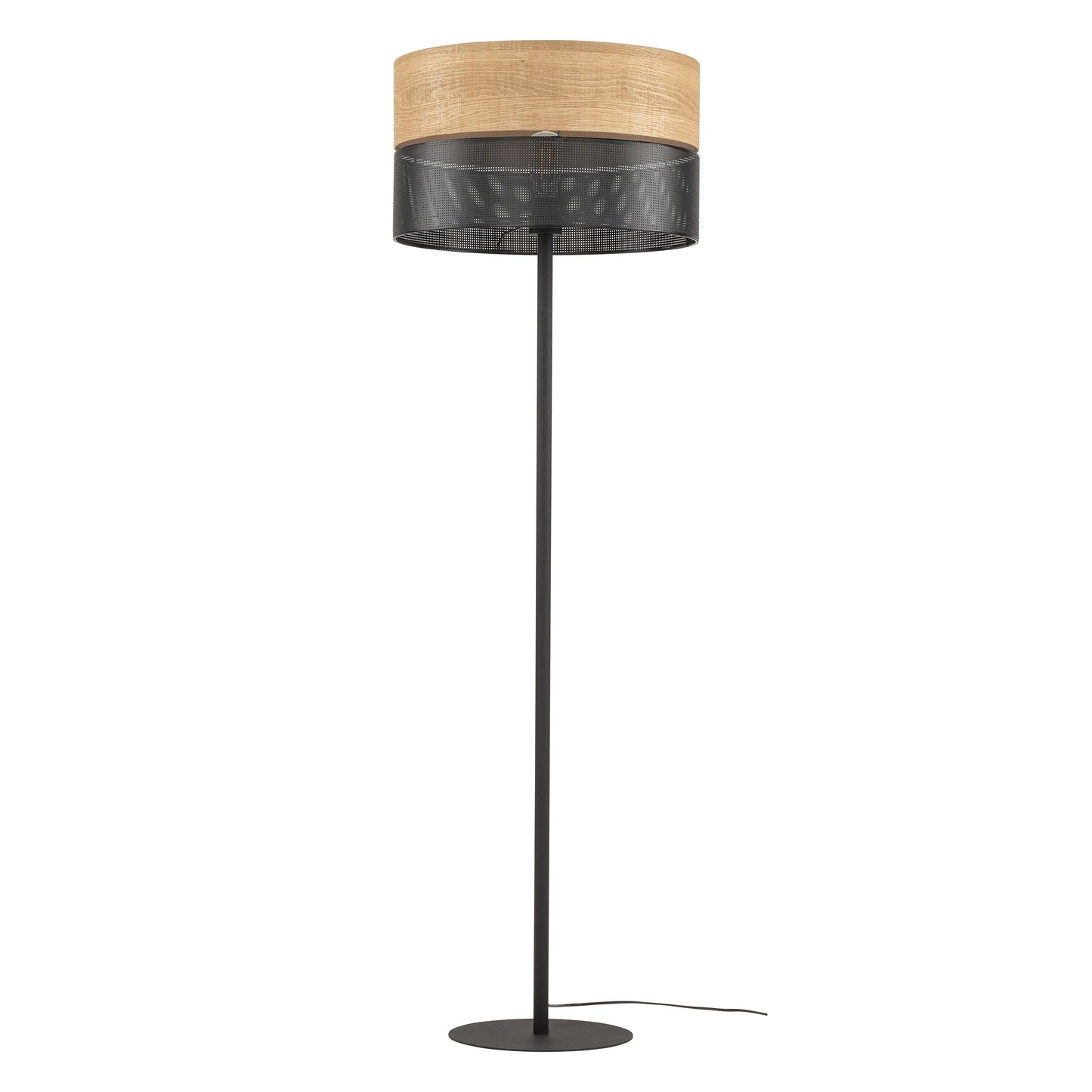 Minimalist round base of black metal NICOL lamp on white background