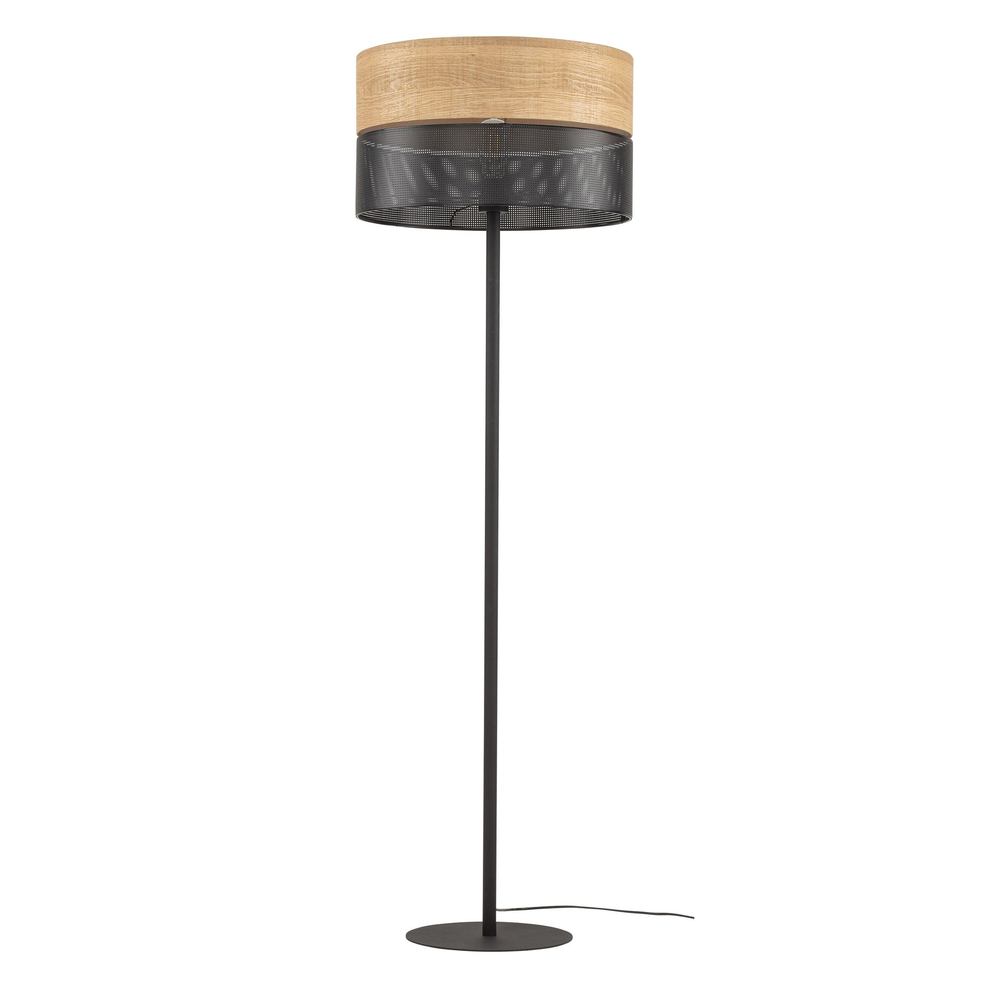Minimalist round base of black metal NICOL lamp on white background