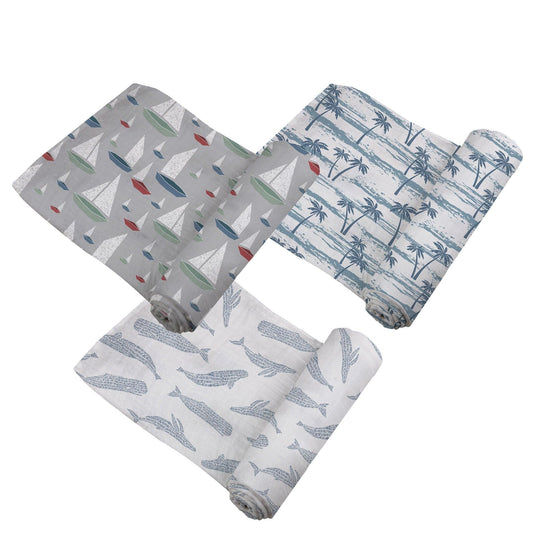 Ocean Tides Bamboo Swaddle – 3-Pack, Soft & Eco-Friendly - Purekind Living