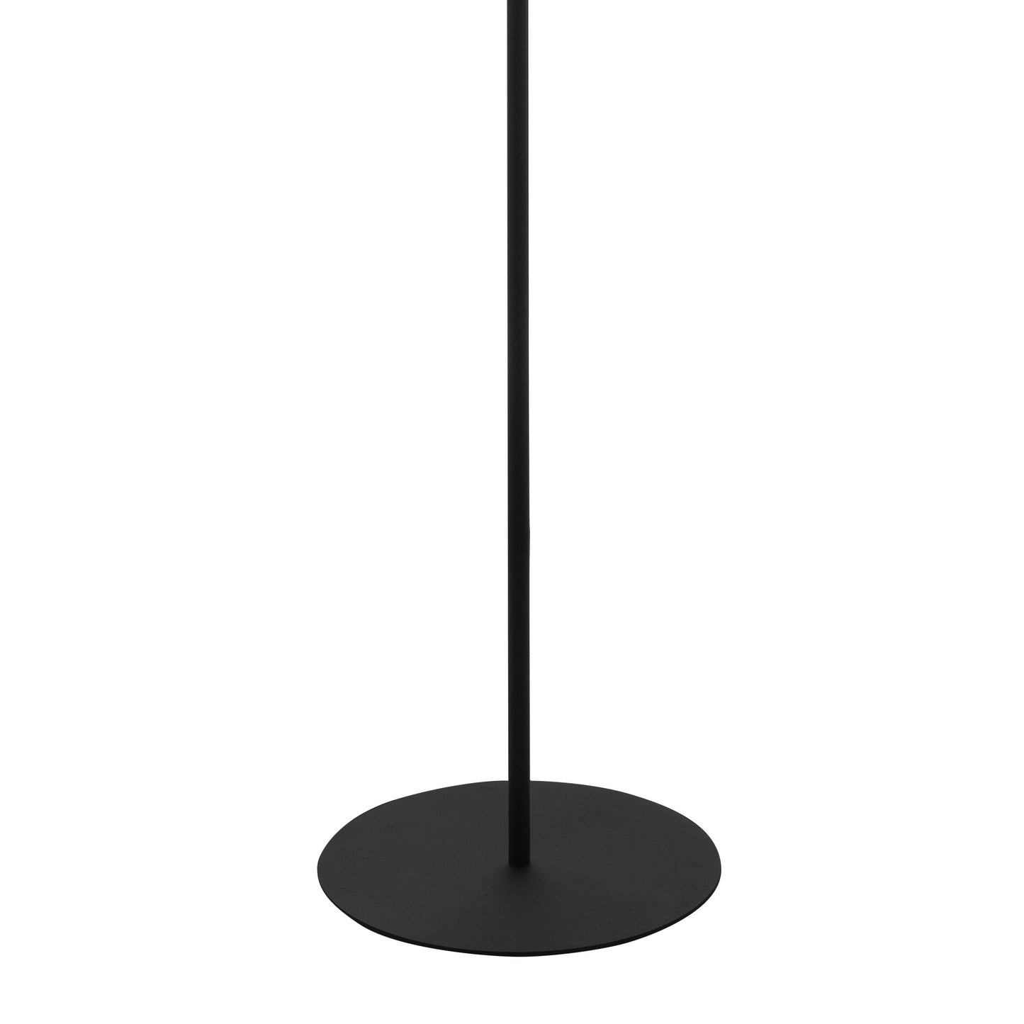 Black floor lamp with a round base on a white background